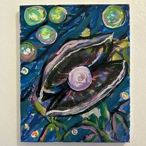 8x10 original artwork “Oyster And Pearl” painting by Stacia Castonguay